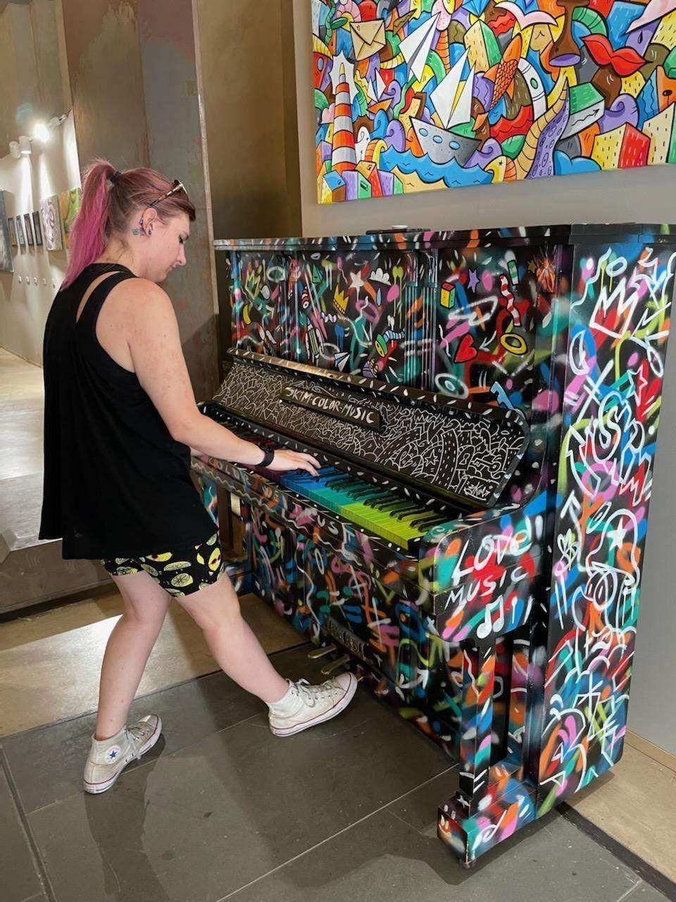 A colorful, hand-painted piano